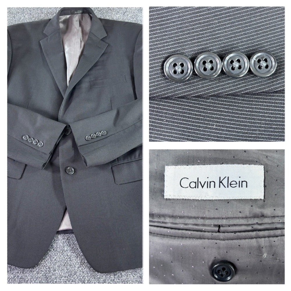 Calvin Klein Blazer Mens‎ 42S Black Pinstripe Wool Blend Suit Jacket 2-Button